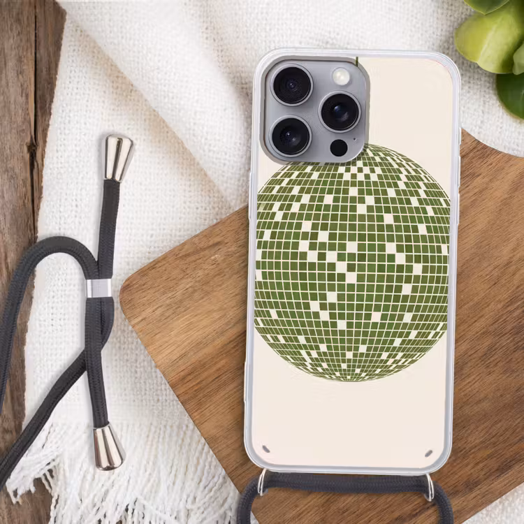 Disco - Bal - Groen - Abstract - Modern Hoesje iPhone 16 Pro Max met koord klein -sfeer4