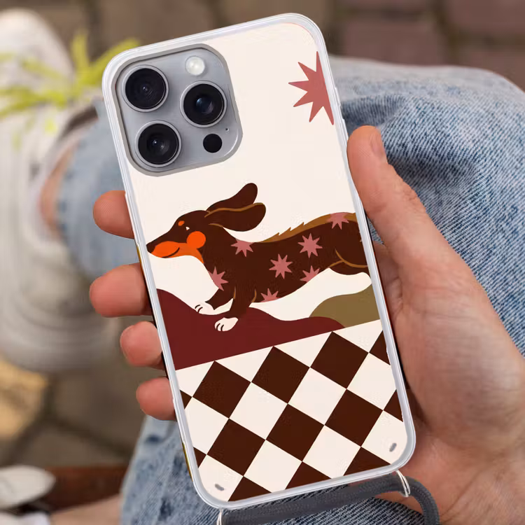 Hond - Abstract - Dieren - Modern - Bruin Hoesje iPhone 16 Pro Max met koord klein -sfeer3