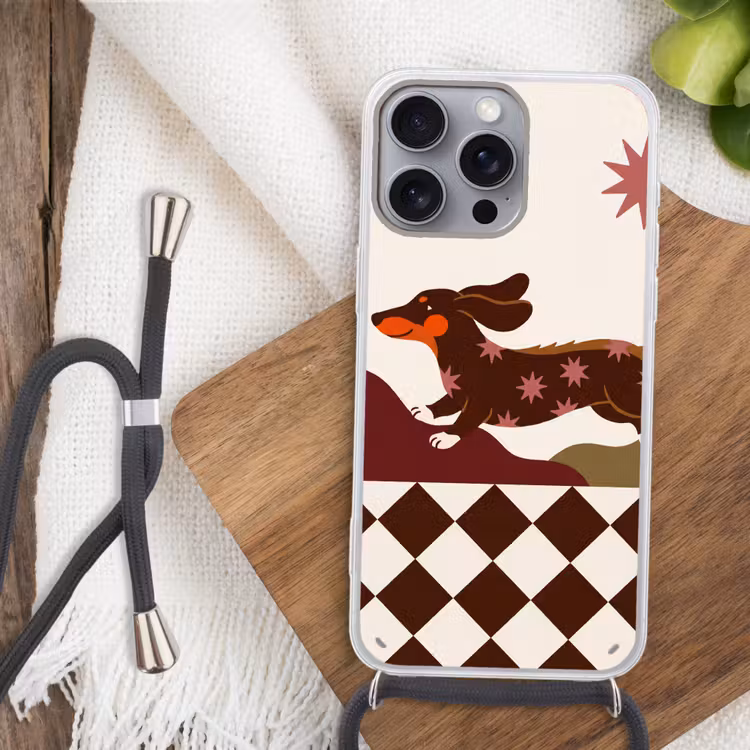 Hond - Abstract - Dieren - Modern - Bruin Hoesje iPhone 16 Pro Max met koord klein -sfeer4