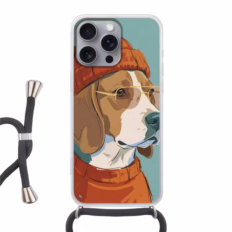 Hond - Beanie - Zonnebril - Dieren - Modern Hoesje iPhone 16 Pro Max met koord klein -3d