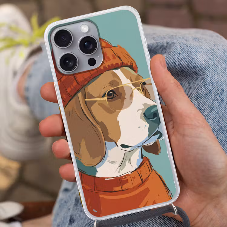 Hond - Beanie - Zonnebril - Dieren - Modern Hoesje iPhone 16 Pro Max met koord klein -sfeer3