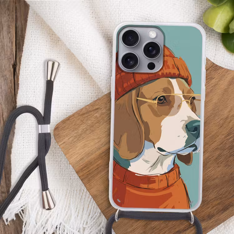 Hond - Beanie - Zonnebril - Dieren - Modern Hoesje iPhone 16 Pro Max met koord klein -sfeer4