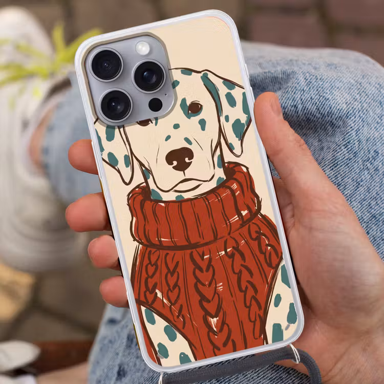 Hond - Trui - Winter - Dieren - Rood Hoesje iPhone 16 Pro Max met koord klein -sfeer3