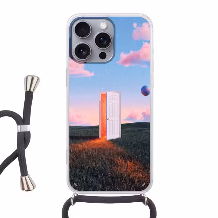 Phone case crossbody - Door - Fantasy - Space - Deur - Fantasie - Ruimte Hoesje iPhone 16 Pro Max met koord klein