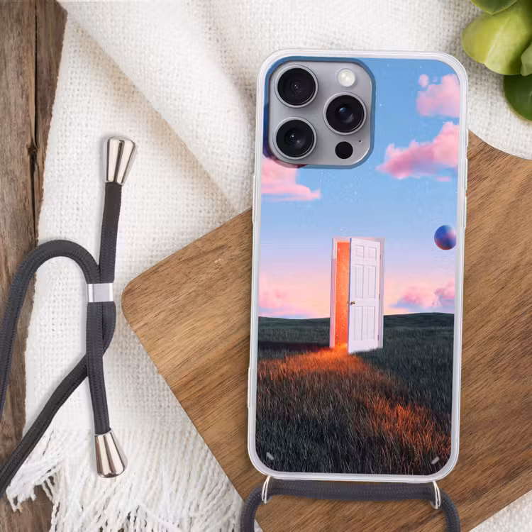 Phone case crossbody - Door - Fantasy - Space - Deur - Fantasie - Ruimte Hoesje iPhone 16 Pro Max met koord klein