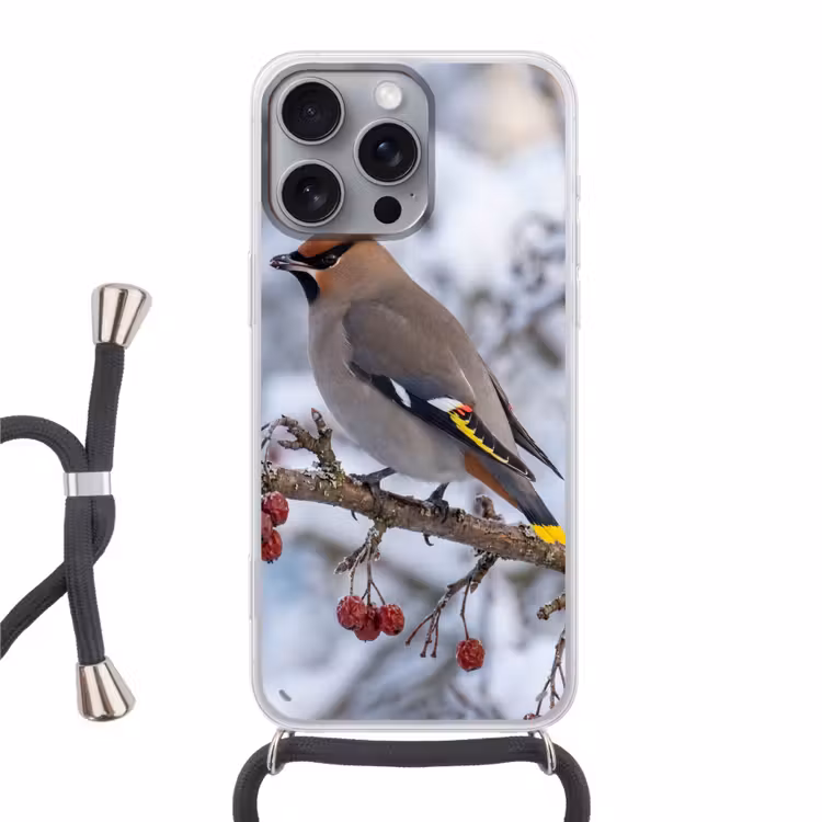 Pestvogel - Bessen - Winter - Natuur Hoesje iPhone 16 Pro Max met koord klein -3d