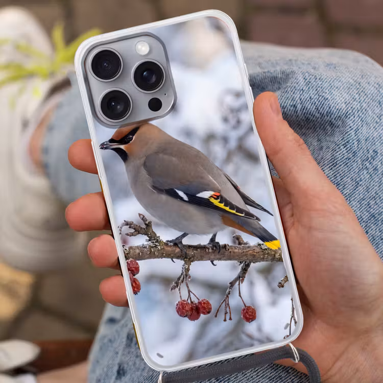 Pestvogel - Bessen - Winter - Natuur Hoesje iPhone 16 Pro Max met koord klein -sfeer3