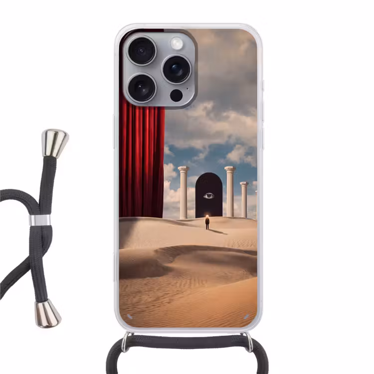 Phone case crossbody - Dream - Desert - Eye - Droom - Woestijn - Oog Hoesje iPhone 16 Pro Max met koord klein