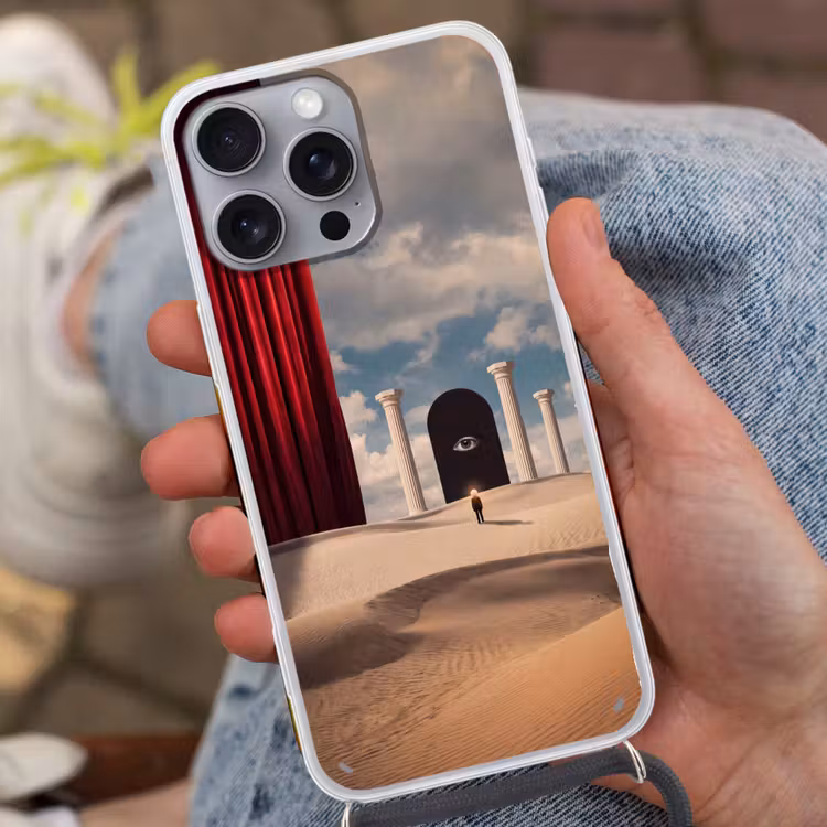 Phone case crossbody - Dream - Desert - Eye - Droom - Woestijn - Oog Hoesje iPhone 16 Pro Max met koord klein