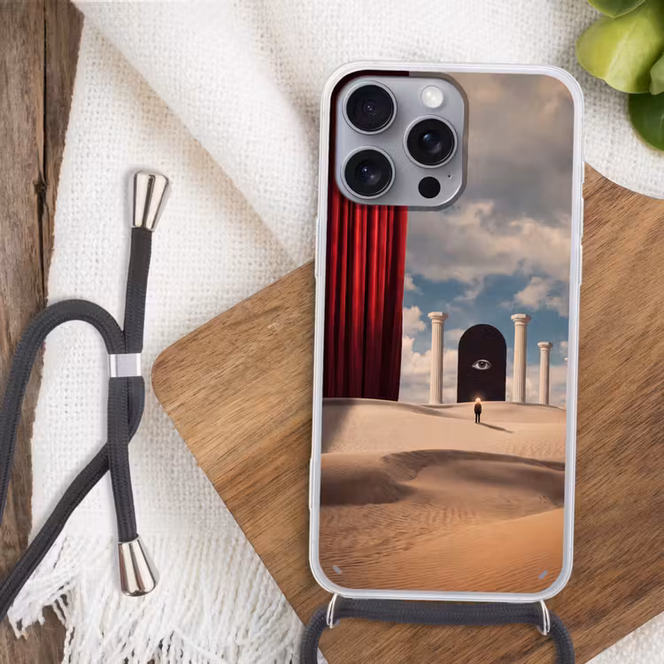 Phone case crossbody - Dream - Desert - Eye - Droom - Woestijn - Oog Hoesje iPhone 16 Pro Max met koord klein