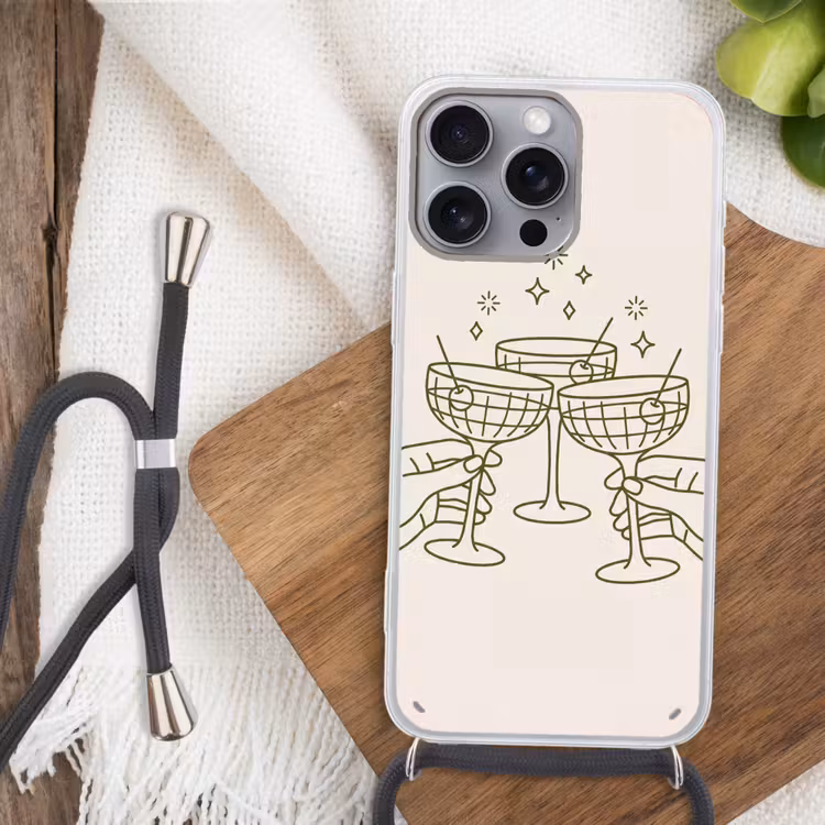 Drankjes - Feest - Proosten - Minimalistisch - Groen Hoesje iPhone 16 Pro Max met koord klein -sfeer4