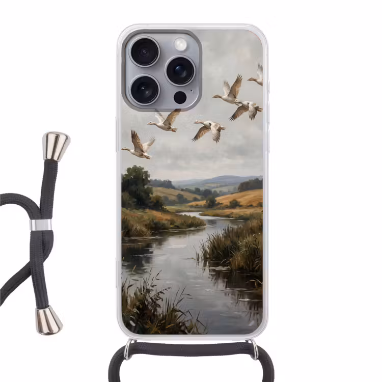 Eenden - Rivier - Landschap - Vlucht - Nostalgisch Hoesje iPhone 16 Pro Max met koord klein -3d