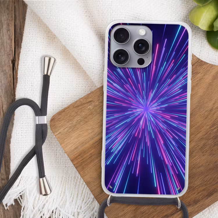 Dynamisch - Ruimte - Kleurrijk Hoesje iPhone 16 Pro Max met koord klein -sfeer4