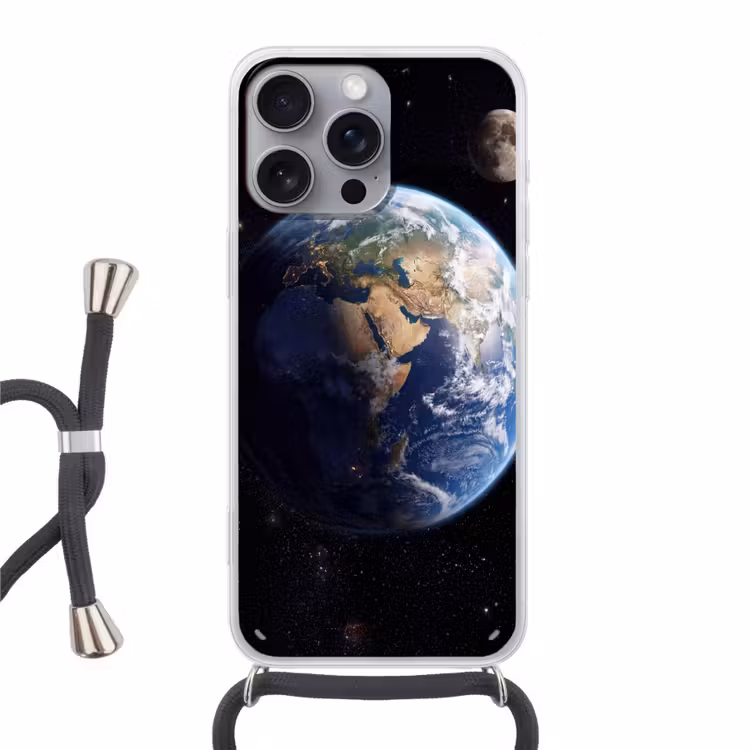 Aarde - Ruimte - Blauw - Groen Hoesje iPhone 16 Pro Max met koord klein -3d