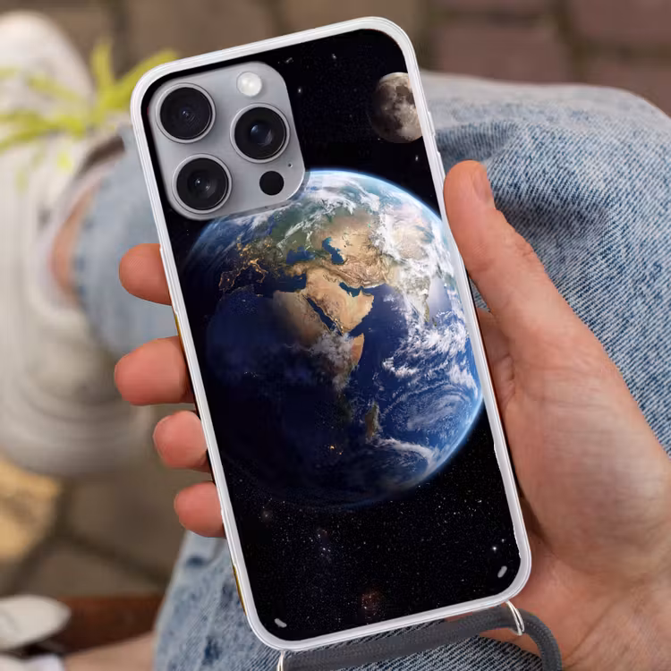Aarde - Ruimte - Blauw - Groen Hoesje iPhone 16 Pro Max met koord klein -sfeer3