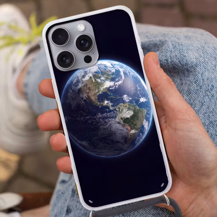 Phone case crossbody - Earth - Space - Cosmos - Aarde - Ruimte - Kosmos Hoesje iPhone 16 Pro Max met koord klein