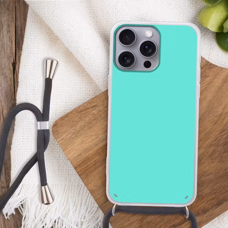 Electric - Cyan - Turkoois Hoesje iPhone 16 Pro Max met koord klein 804 -sfeer4