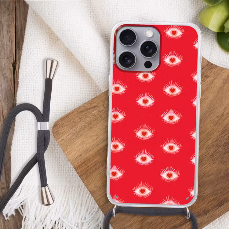 Ogen - Hart - Abstract - Rood - Roze Hoesje iPhone 16 Pro Max met koord klein 804 -sfeer4