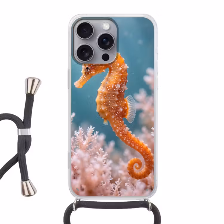 Vis - Koraal - Oceaan - Macro - Oranje Hoesje iPhone 16 Pro Max met koord klein -3d