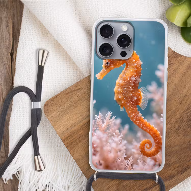 Vis - Koraal - Oceaan - Macro - Oranje Hoesje iPhone 16 Pro Max met koord klein -sfeer4