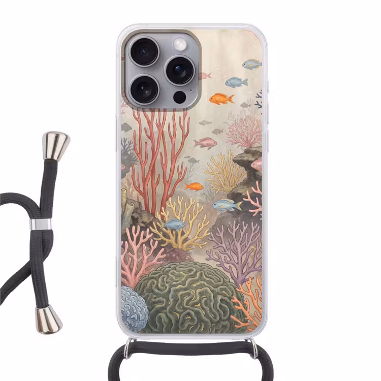 Vis - Koraalrif - Onderwaterwereld - Illustratie Hoesje iPhone 16 Pro Max met koord klein -3d