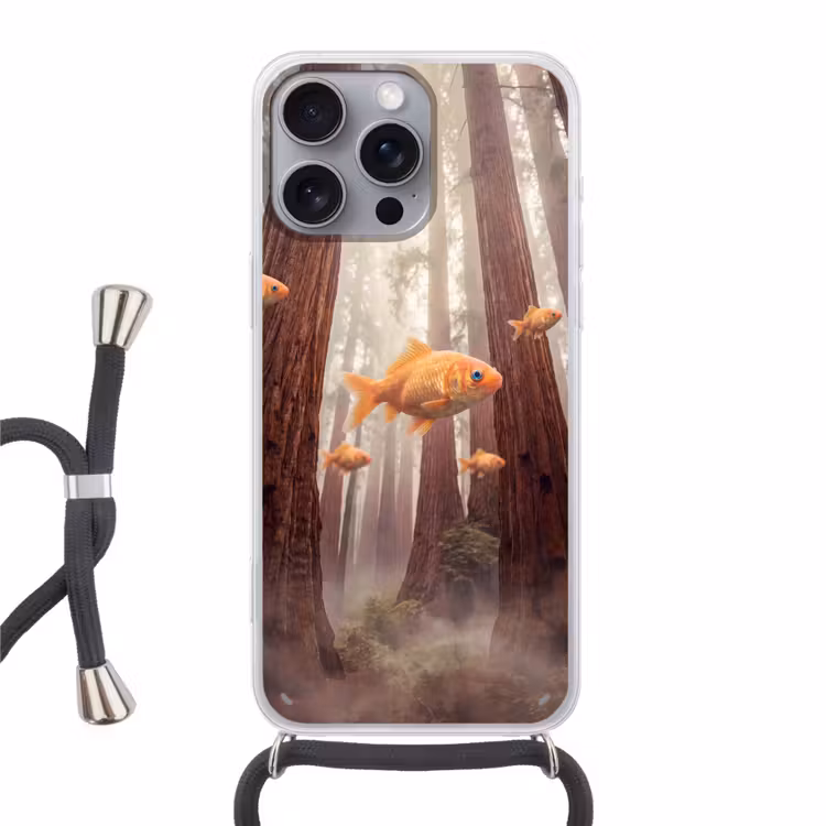 Phone case crossbody - Fish - Forest - Fantasy - Vis - Bos - Fantasie Hoesje iPhone 16 Pro Max met koord klein