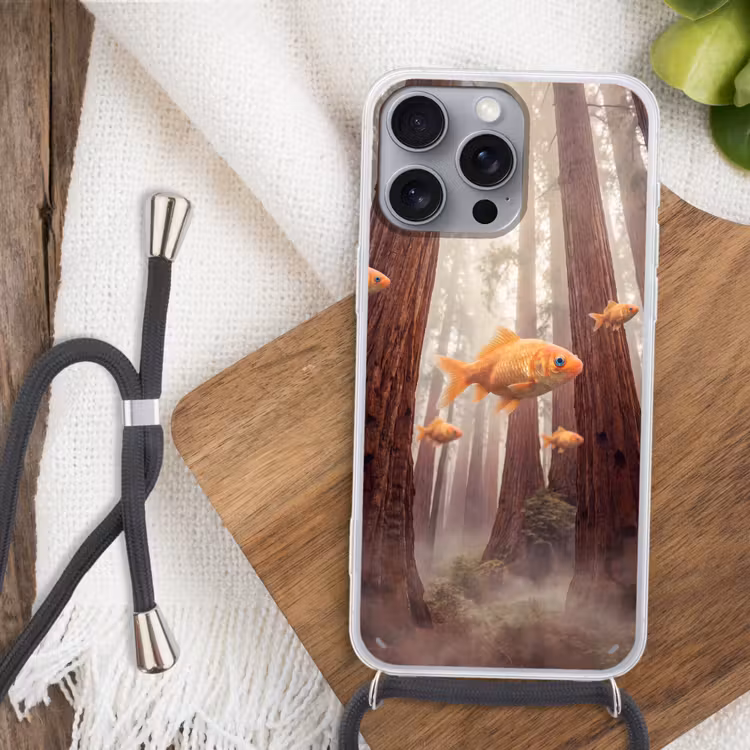 Phone case crossbody - Fish - Forest - Fantasy - Vis - Bos - Fantasie Hoesje iPhone 16 Pro Max met koord klein