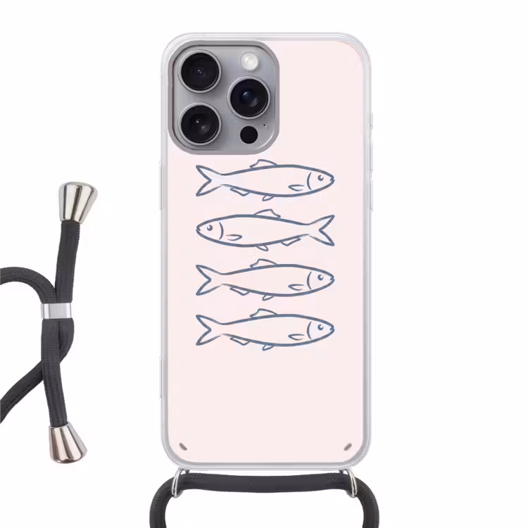 Vis - Vier - Dieren - Abstract - Blauw Hoesje iPhone 16 Pro Max met koord klein -3d