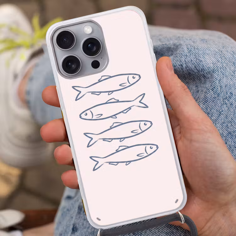 Vis - Vier - Dieren - Abstract - Blauw Hoesje iPhone 16 Pro Max met koord klein -sfeer3