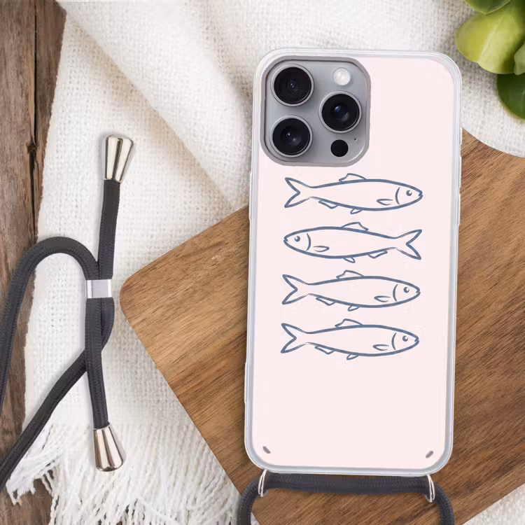 Vis - Vier - Dieren - Abstract - Blauw Hoesje iPhone 16 Pro Max met koord klein -sfeer4