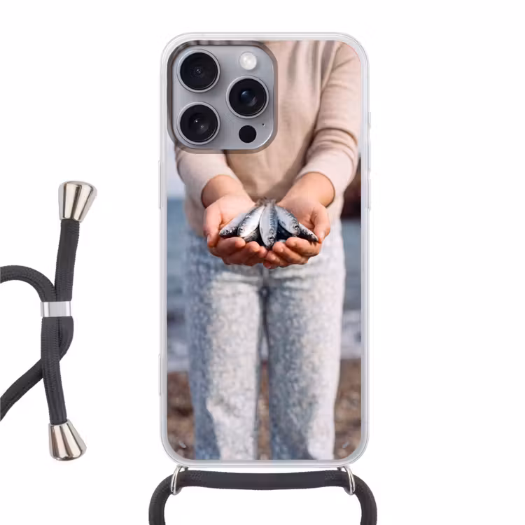 Phone case crossbody - Fish - Hands - Nature - Vis - Handen - Natuur Hoesje iPhone 16 Pro Max met koord klein