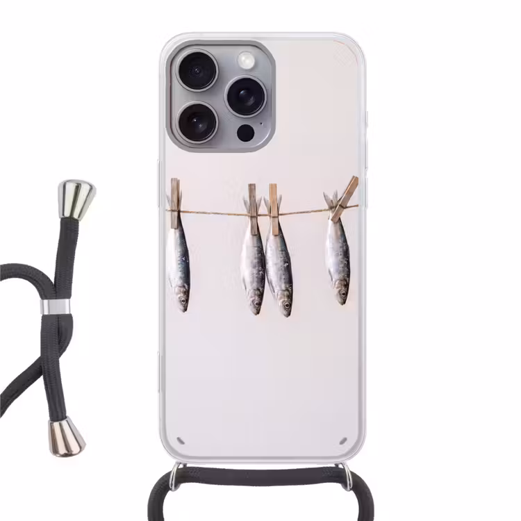 Phone case crossbody - Fish - Hanging - Food - Vis - Hangend - Eten Hoesje iPhone 16 Pro Max met koord klein
