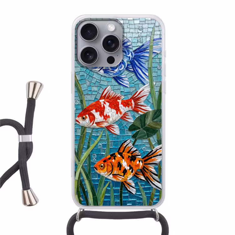 Vis - Mozaïek - Onderwater - Kleurrijk - Dieren Hoesje iPhone 16 Pro Max met koord klein -3d