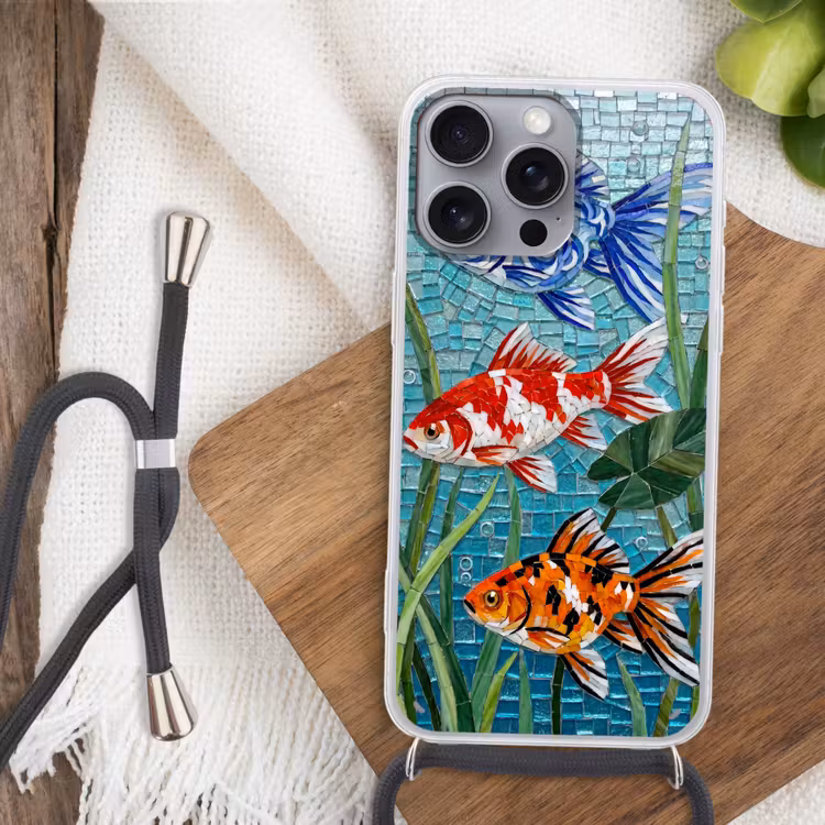 Vis - Mozaïek - Onderwater - Kleurrijk - Dieren Hoesje iPhone 16 Pro Max met koord klein -sfeer4