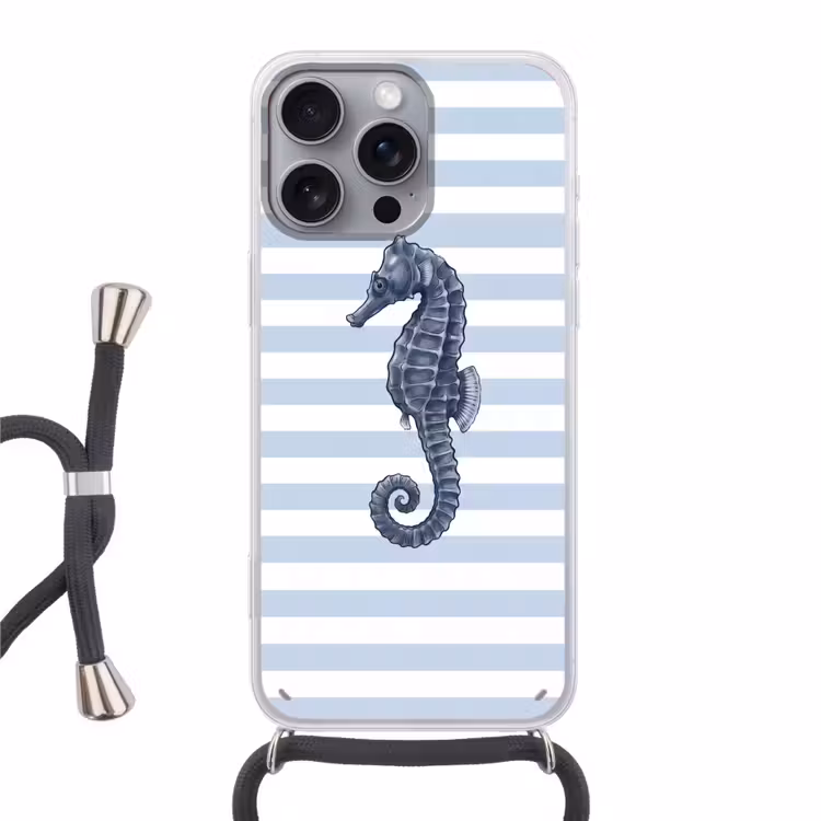 Vis - Oceaan - Illustratie - Blauw - Strepen Hoesje iPhone 16 Pro Max met koord klein -3d