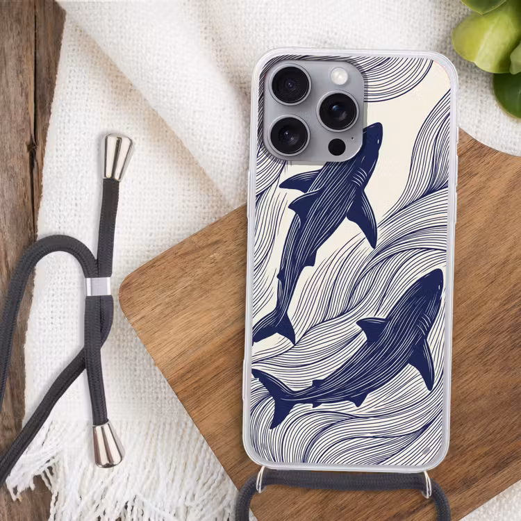 Vis - Oceaan - Lijntekening - Blauw - Dieren Hoesje iPhone 16 Pro Max met koord klein -sfeer4