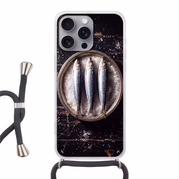 Phone case crossbody - Fish - Salt - Food - Vis - Zout - Eten Hoesje iPhone 16 Pro Max met koord klein