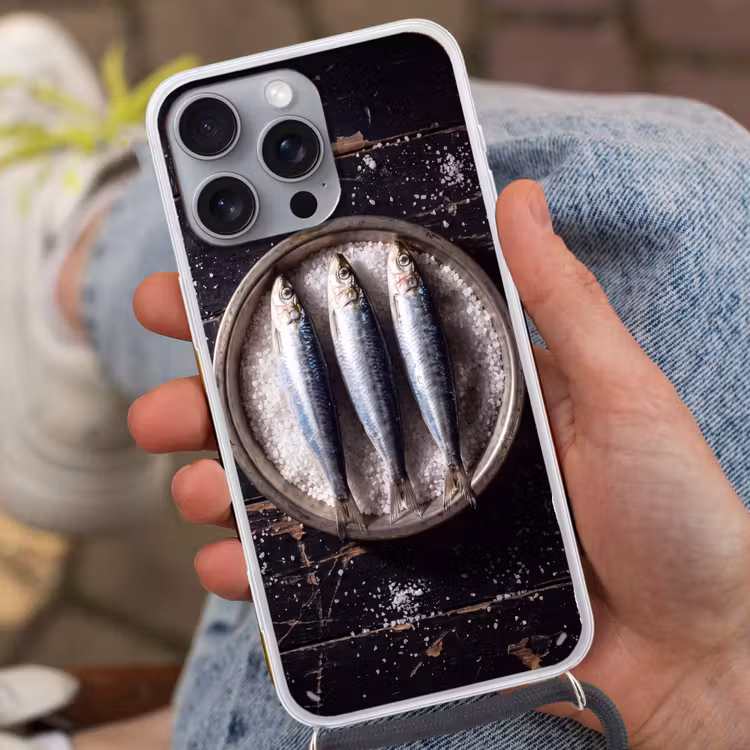Phone case crossbody - Fish - Salt - Food - Vis - Zout - Eten Hoesje iPhone 16 Pro Max met koord klein