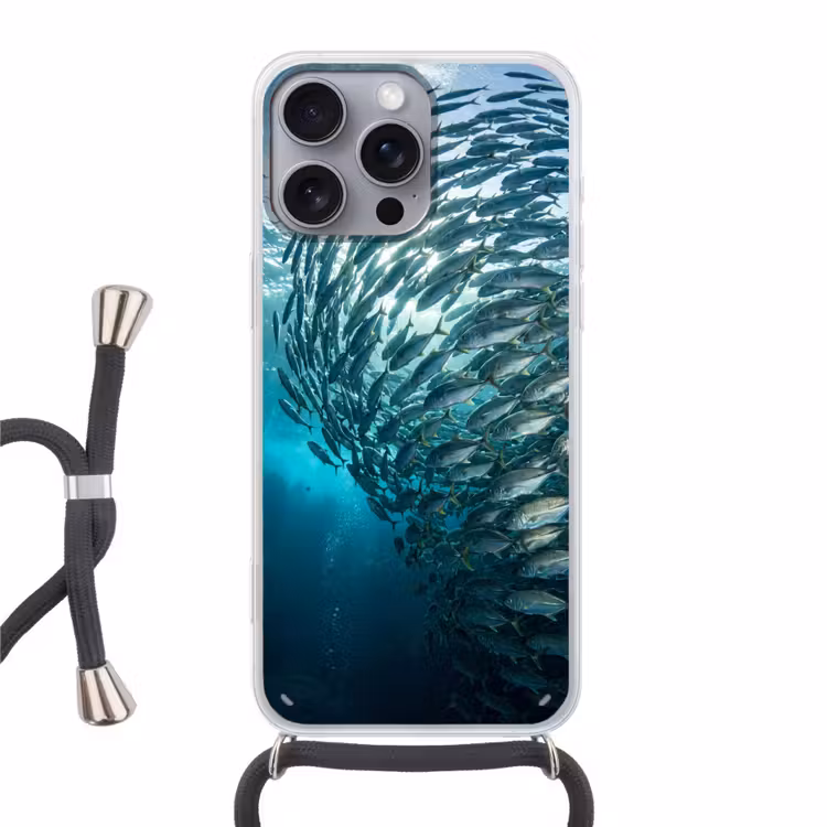 Vis - School - Oceaan - Natuur - Blauw Hoesje iPhone 16 Pro Max met koord klein -3d
