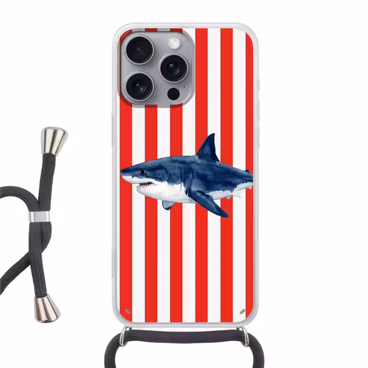 Vis - Haai - Zee - Illustratie - Blauw Hoesje iPhone 16 Pro Max met koord klein -3d