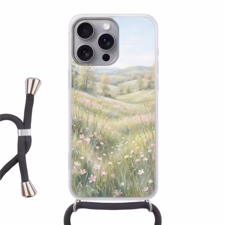 Bloemen veld - Bloemen - Groen Hoesje iPhone 16 Pro Max met koord klein -3d