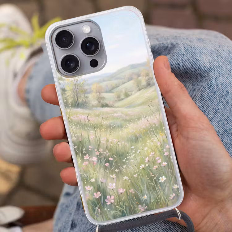 Bloemen veld - Bloemen - Groen Hoesje iPhone 16 Pro Max met koord klein -sfeer3