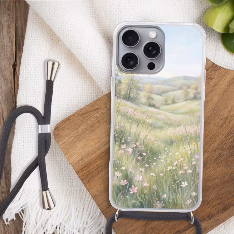 Bloemen veld - Bloemen - Groen Hoesje iPhone 16 Pro Max met koord klein -sfeer4