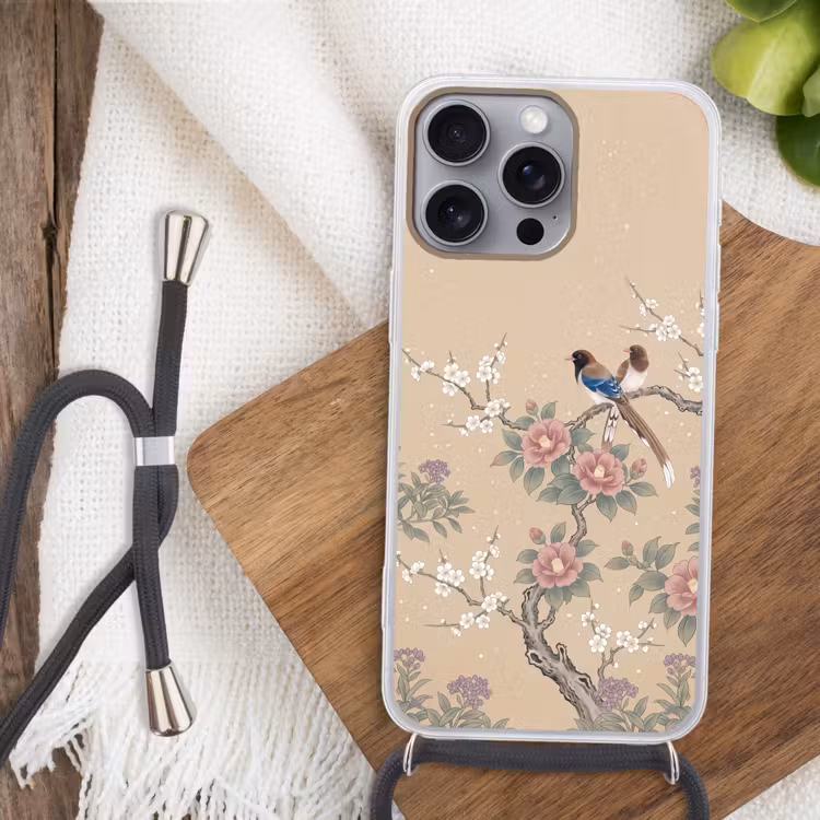 Bloemen - Vogels - Bloemen Hoesje iPhone 16 Pro Max met koord klein -sfeer4
