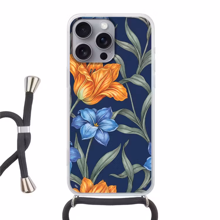 Phone case crossbody - Flowers - Botanical - Pattern - Bloemen - Botanisch - Patroon Hoesje iPhone 16 Pro Max met koord klein