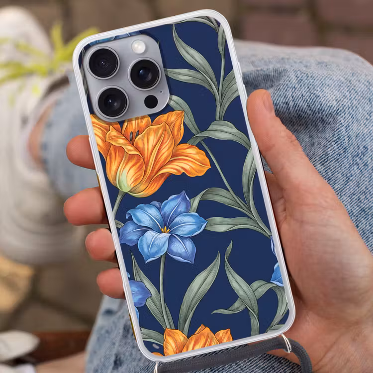 Phone case crossbody - Flowers - Botanical - Pattern - Bloemen - Botanisch - Patroon Hoesje iPhone 16 Pro Max met koord klein