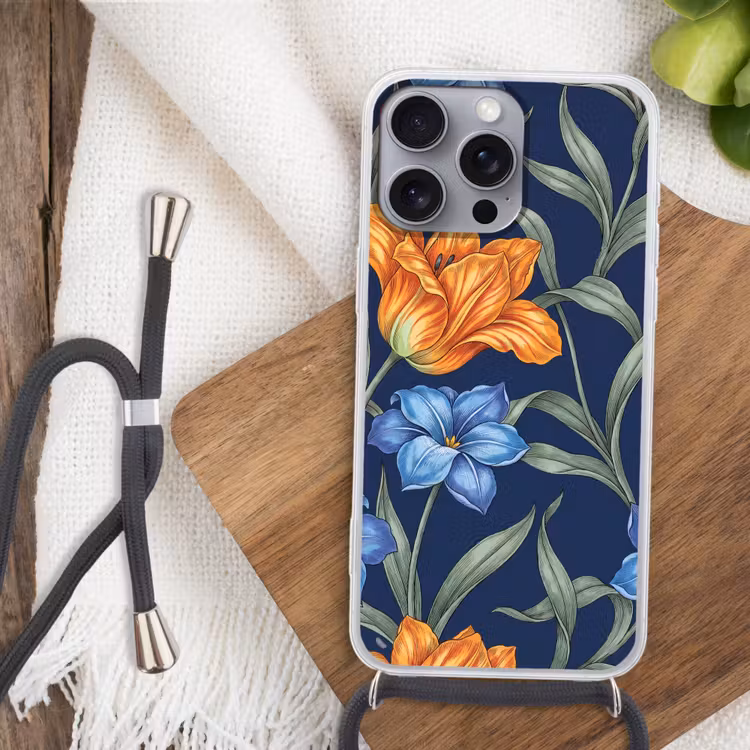 Phone case crossbody - Flowers - Botanical - Pattern - Bloemen - Botanisch - Patroon Hoesje iPhone 16 Pro Max met koord klein
