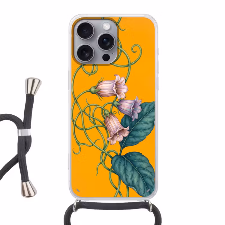 Phone case crossbody - Flowers - Botanical - Yellow - Bloemen - Botanisch - Geel Hoesje iPhone 16 Pro Max met koord klein