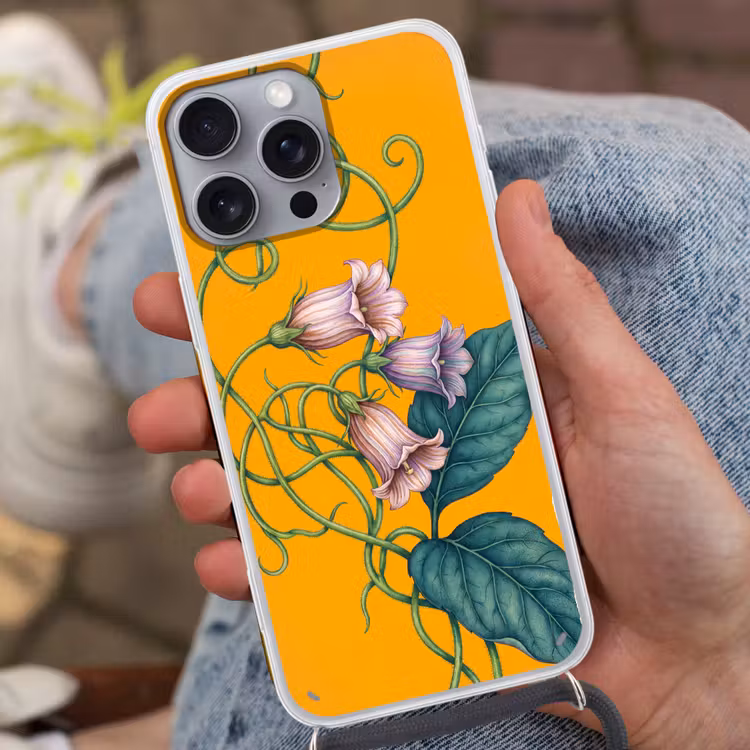 Phone case crossbody - Flowers - Botanical - Yellow - Bloemen - Botanisch - Geel Hoesje iPhone 16 Pro Max met koord klein