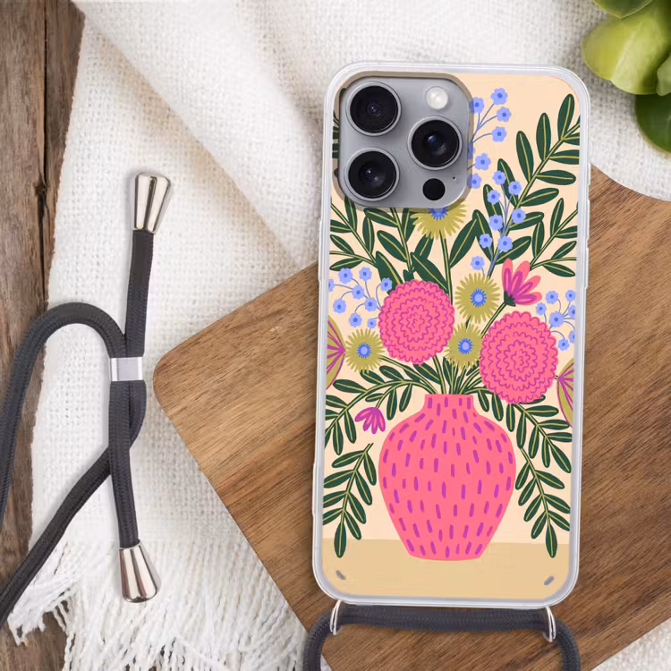 Bloemen - Boeket - Natuur - Abstract - Roze Hoesje iPhone 16 Pro Max met koord klein -sfeer4